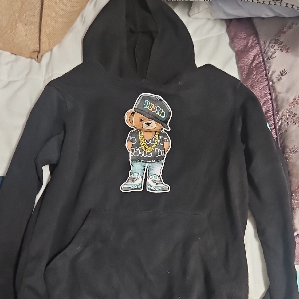 Black Hoodie with Bear Graphic